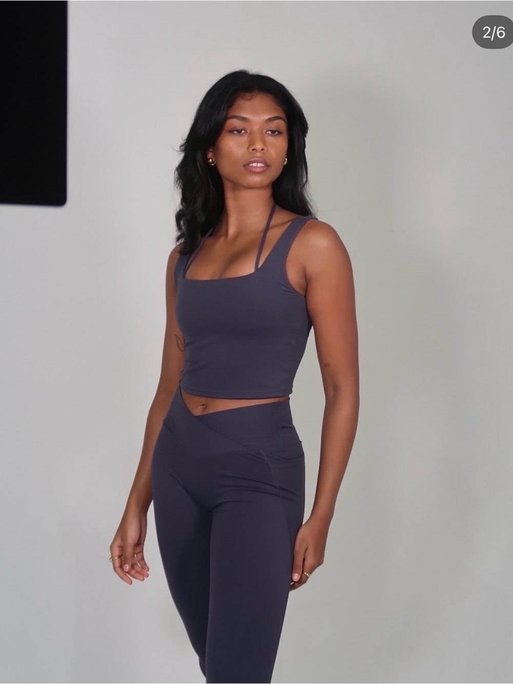 Sefi: Active Box Neck Halter Tank & V Waist Leggings Full Length in Blue Storm